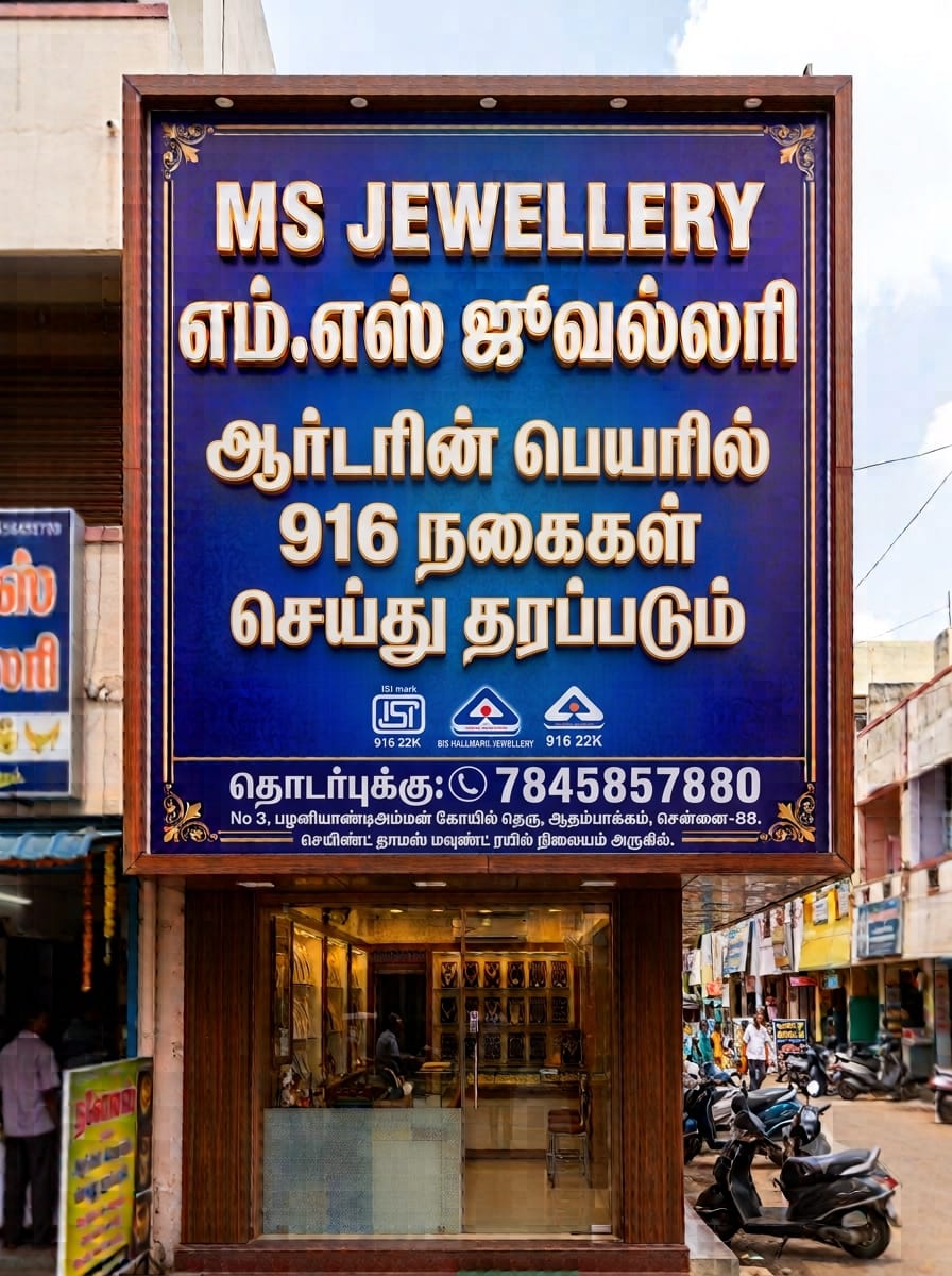Gold jewelry displayed at MS Cash for Gold in Chennai